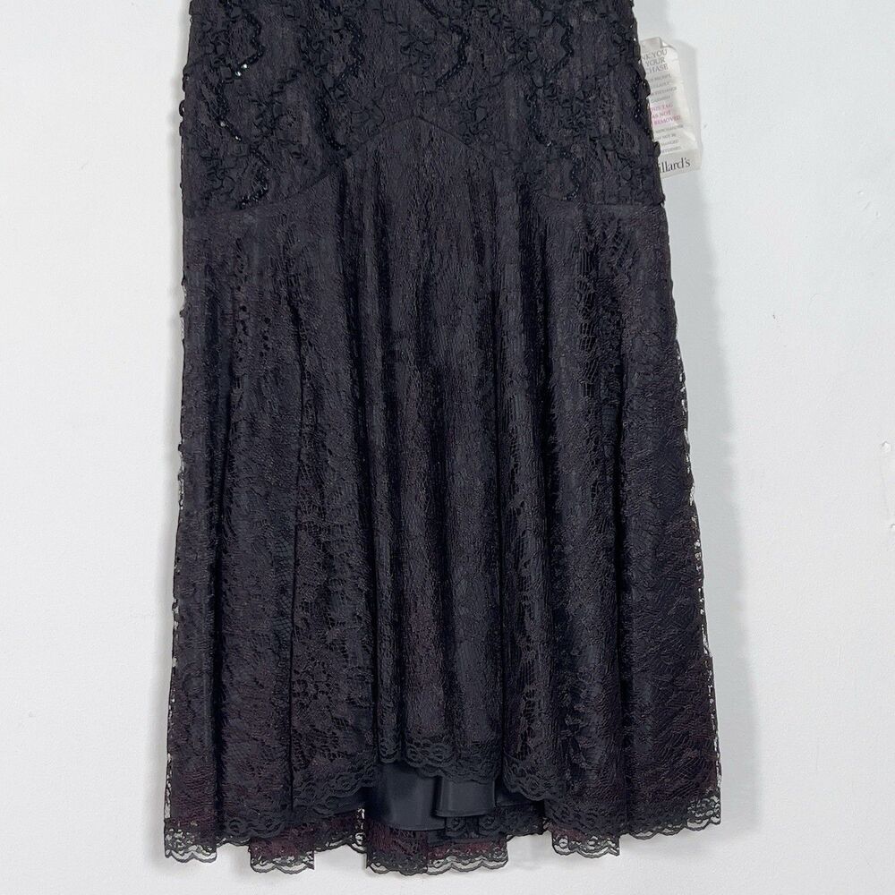 Vtg HW Collections Sequined Lace‎ Overlay Midi Dress Sz S/XS Black Scoop Back - Picture 5 of 16